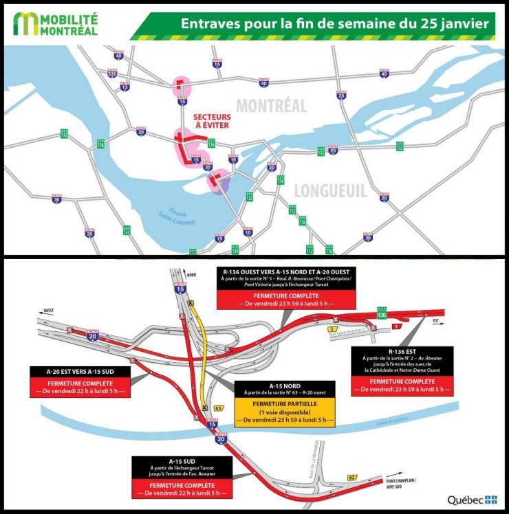 محدودیت‌های ترافیکی مونترال در آخرهفته منتهی به ۲۵ تا ۲۷ ژانویه / Photo: Quebec511